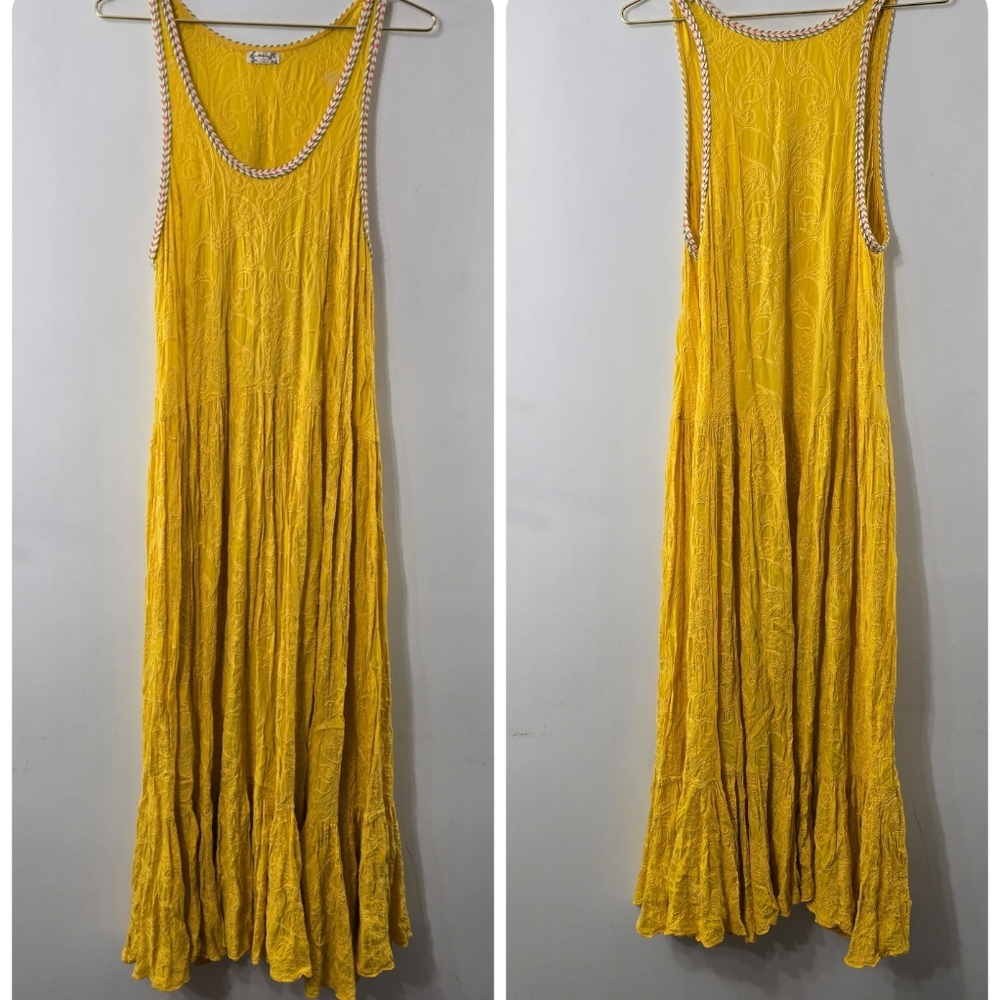 Intimately Free People All The Feels Sunshine Yellow Embroidered Maxi Dress Sz M - Picture 2 of 10